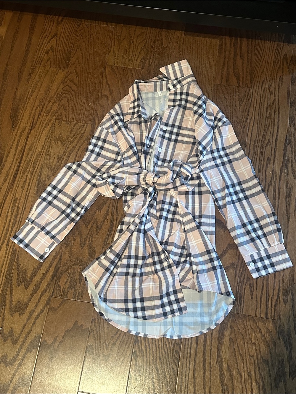 Plaid Button-Up Shirt in Blush, Black & White